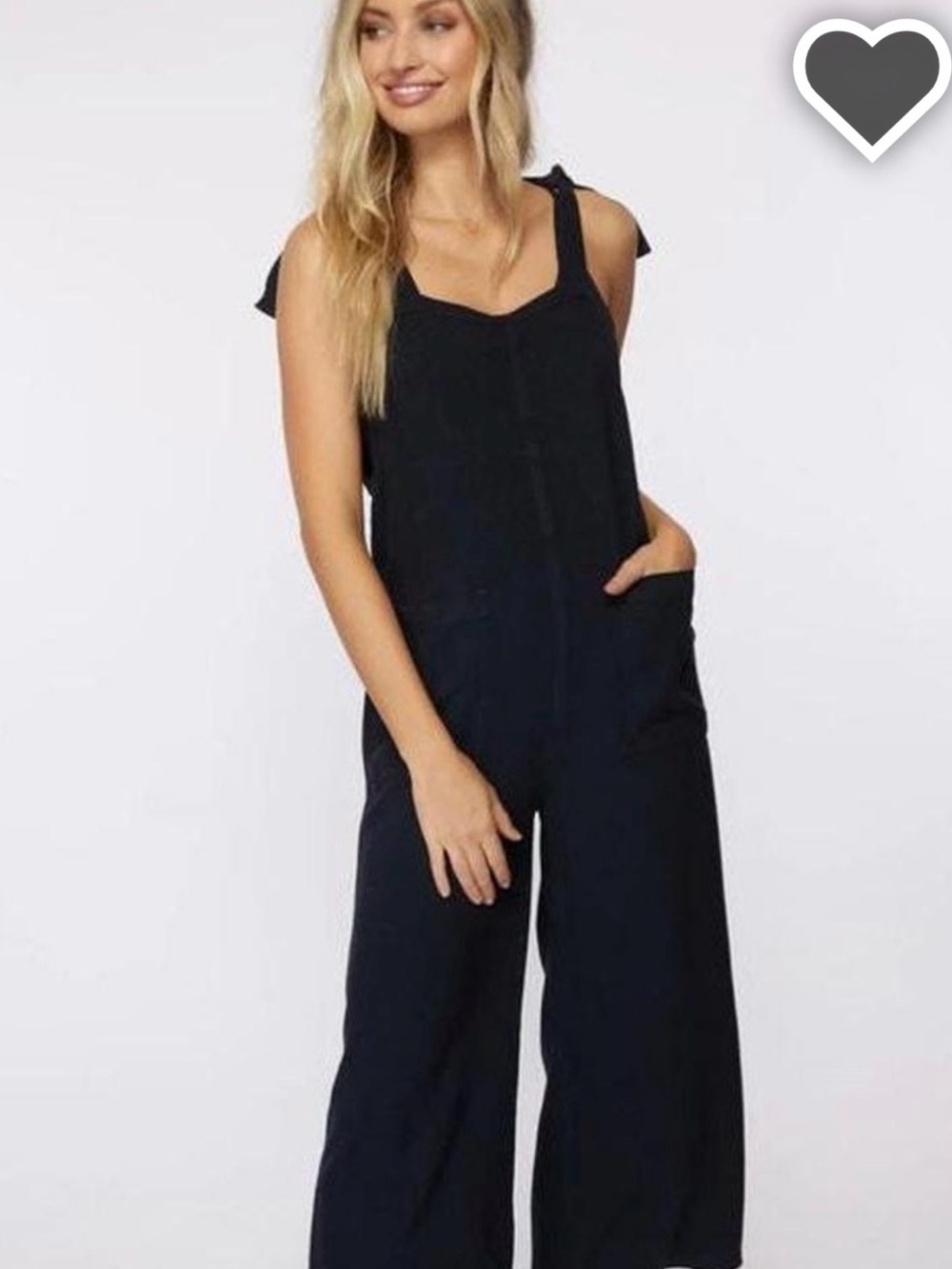 O'Neill Black Tie-Shoulder Wide-Leg Jumpsuit
